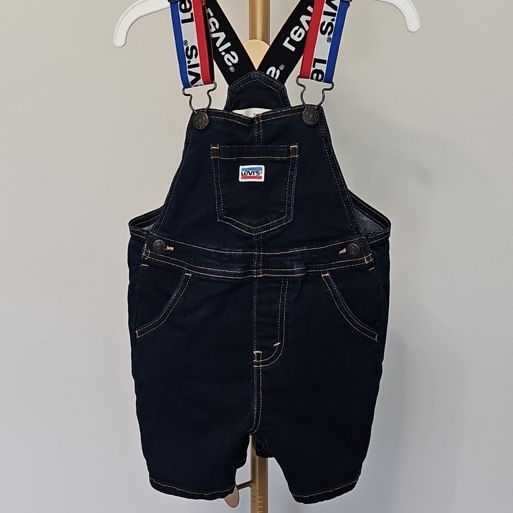 Levi's Baby Denim Shortalls 24M Logo Strap Overalls Dark Wash Cotton‎ 2T - Picture 15 of 15